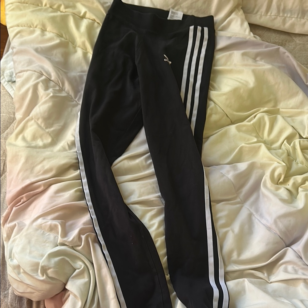 Adidas Black and White Leggings with Signature Stripes
